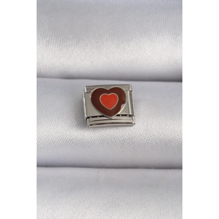 316L Çelik Gümüş Renk Kahverengi Kalp İşlemeli Nomination Charm