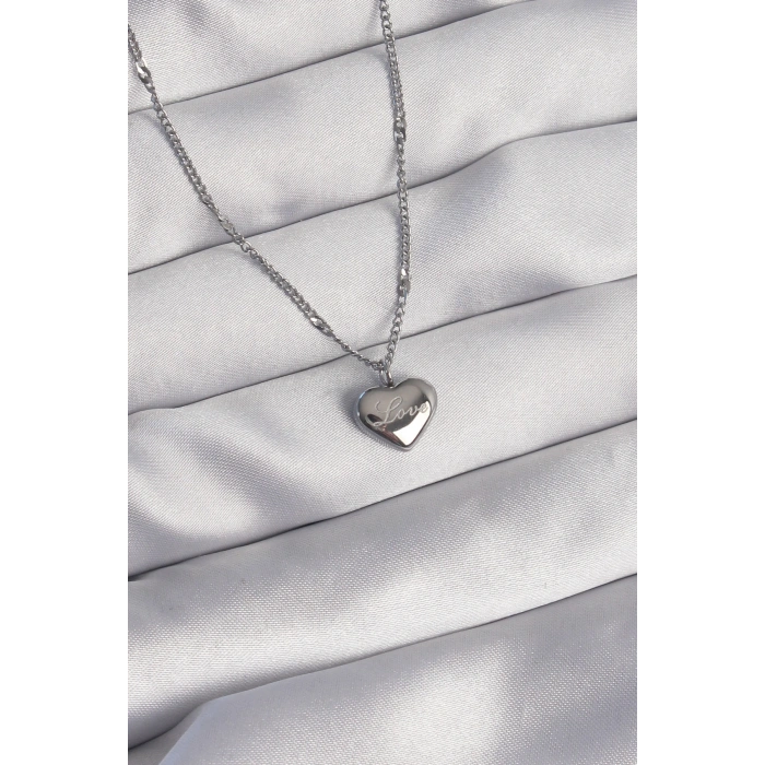 316L Çelik Gümüş Renk Kalp Model Love Kolye