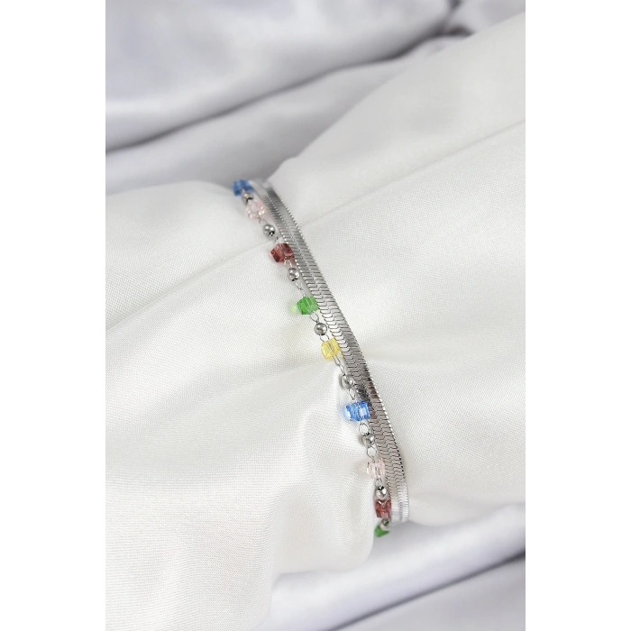 316L Çelik Gümüş Renk Karışık Renkli Kristal Taşlı Kadın Bileklik