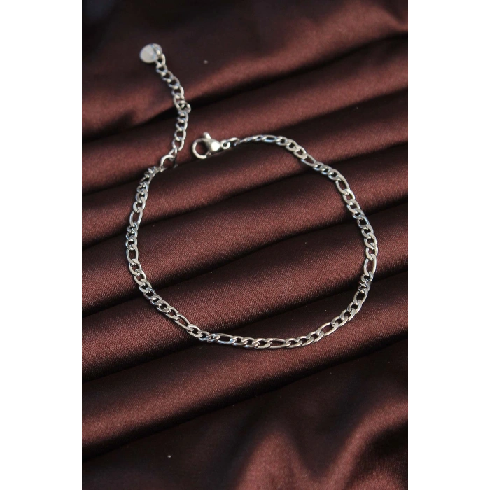 316L Çelik Gümüş Renk Kuş Gözü Erkek Zincir Bileklik