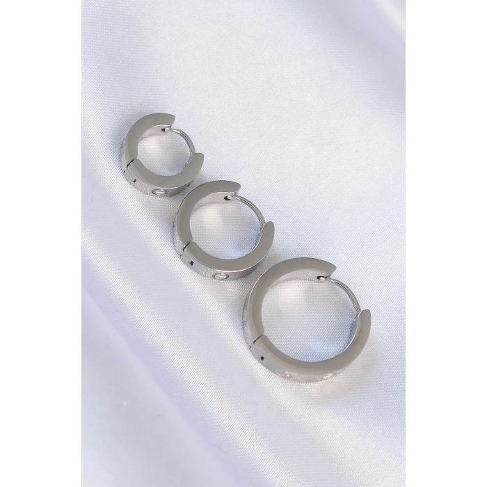 316L Çelik Gümüş Renk Model 3lü Halka Küpe
