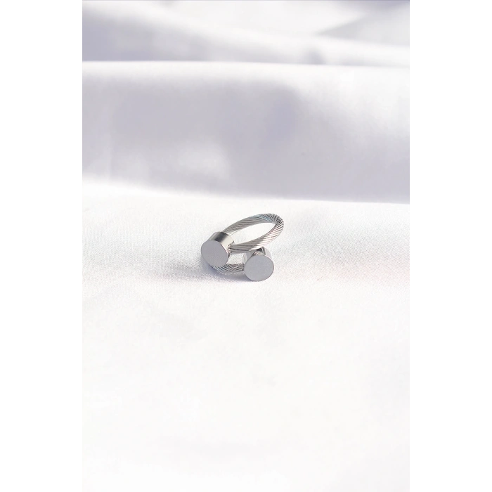 316L Çelik Gümüş Renk Oval Aksesuarlı Burgu Model Bileklik ve Yüzük Kombini