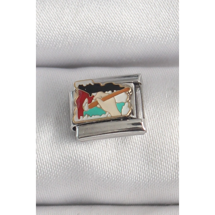 316L Çelik Gümüş Renk Renkli Palet Fırça İşlemeli Model Nomination Charm