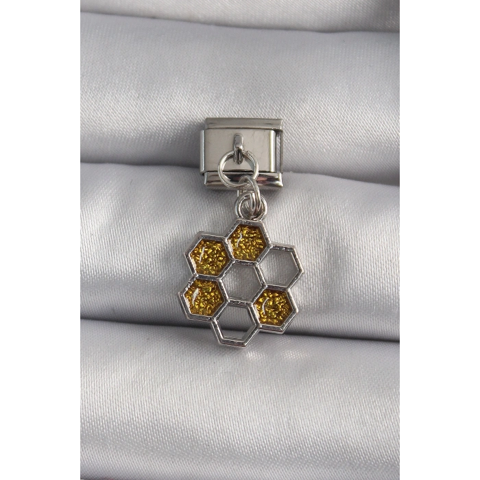 316L Çelik Gümüş Renk Sallantı Simli Bal Beteği Model Nomination Charm