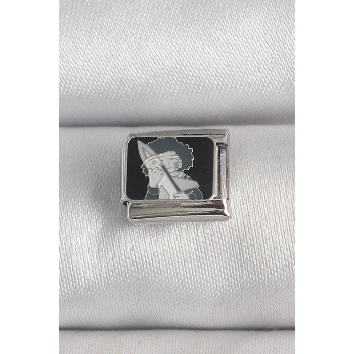 316L Çelik Gümüş Renk Siyah İşlemeli Portre Model Nomination Charm