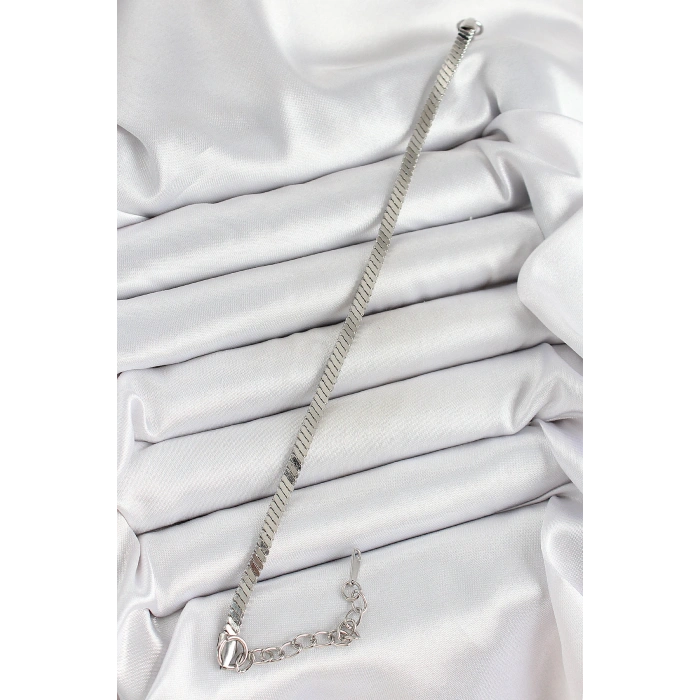 316L Çelik Gümüş Renk Yassı Zincir Model Kadın Bileklik