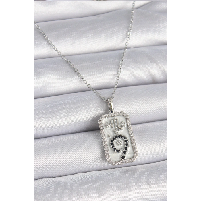 316L Çelik Gümüş Renk Zincir Akrep Burcu Zirkon Taşlı Kadın Kolye