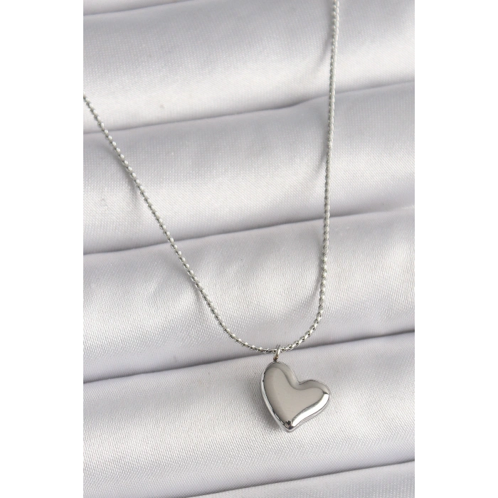 316L Çelik Gümüş Renk Zincir Kalp Figür Kadın Kolye