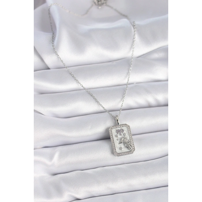 316L Çelik Gümüş Renk Zincir Koç Burcu Zirkon Taşlı Kadın Kolye