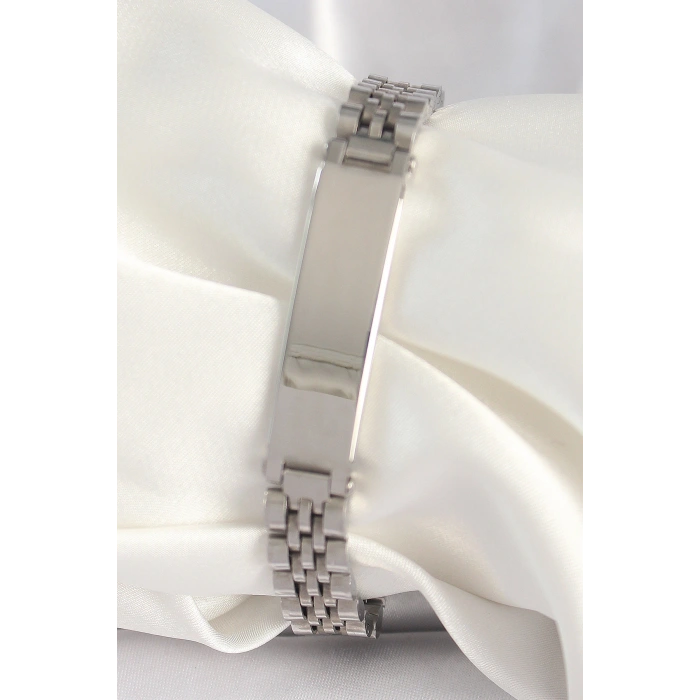 316L Çelik Gümüş Renk Zincir Künye Model Erkek Bileklik