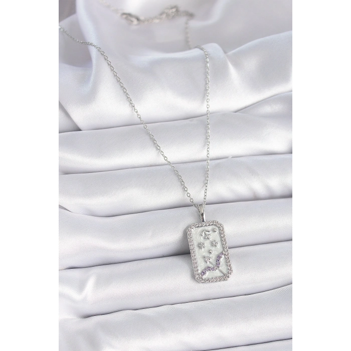 316L Çelik Gümüş Renk Zincir Yay Burcu Zirkon Taşlı Kadın Kolye