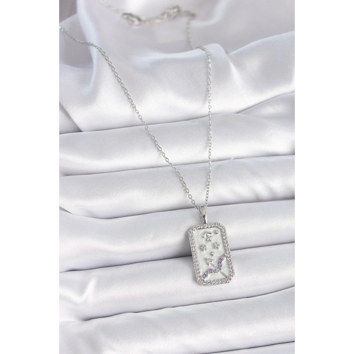 316L Çelik Gümüş Renk Zincir Yay Burcu Zirkon Taşlı Kadın Kolye