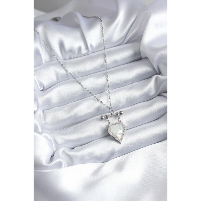 316L Çelik Gümüş Renk Zirkon Taş Detay Kadın Kolye