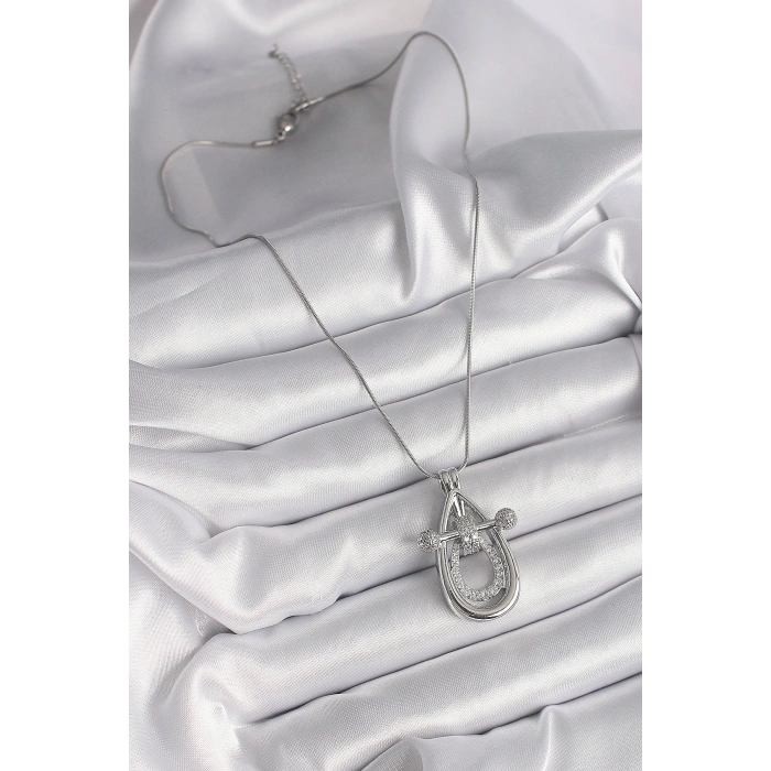 316L Çelik Gümüş Renk Zirkon Taşlı Damla Model Kadın Kolye