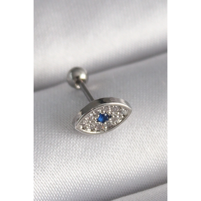 316L Çelik Gümüş Renk Zirkon Taşlı Göz Tragus Piercing