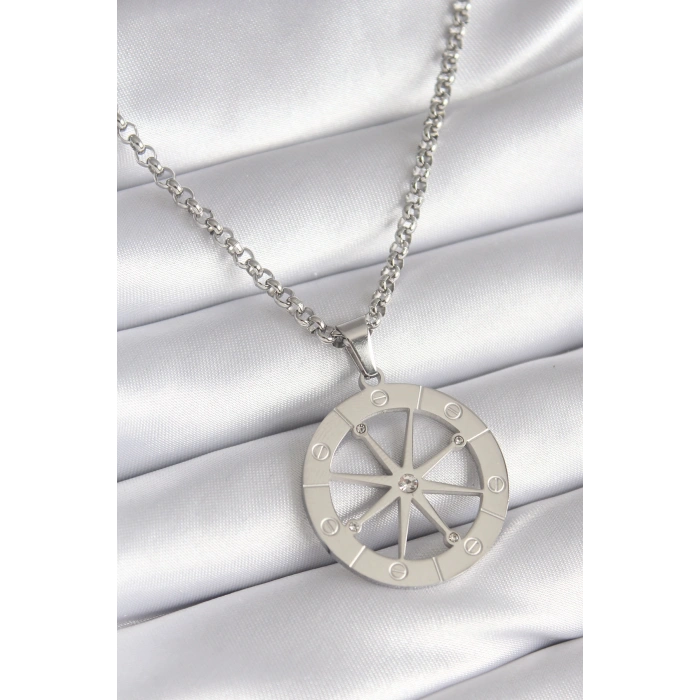 316L Çelik Gümüş Renk Zirkon Taşlı Rüya Kapanı Model İşeme Detay Kadın Kolye