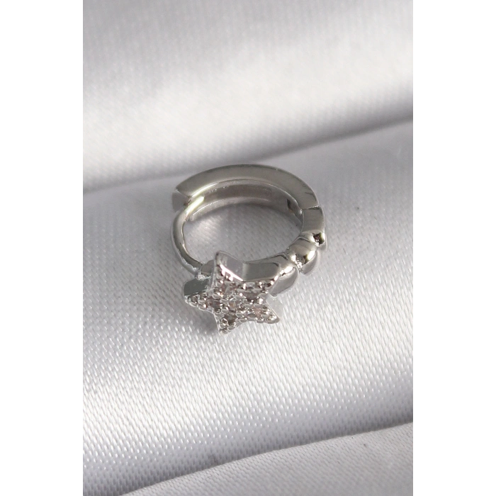 316L Çelik Gümüş Renk Zirkon Taşlı Yıldız Model Tragus Piercing