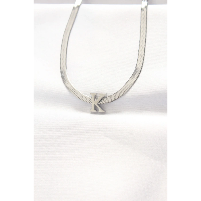 316L Çelik K Harfli Silver Renk İtalyan Zincirli Kolye