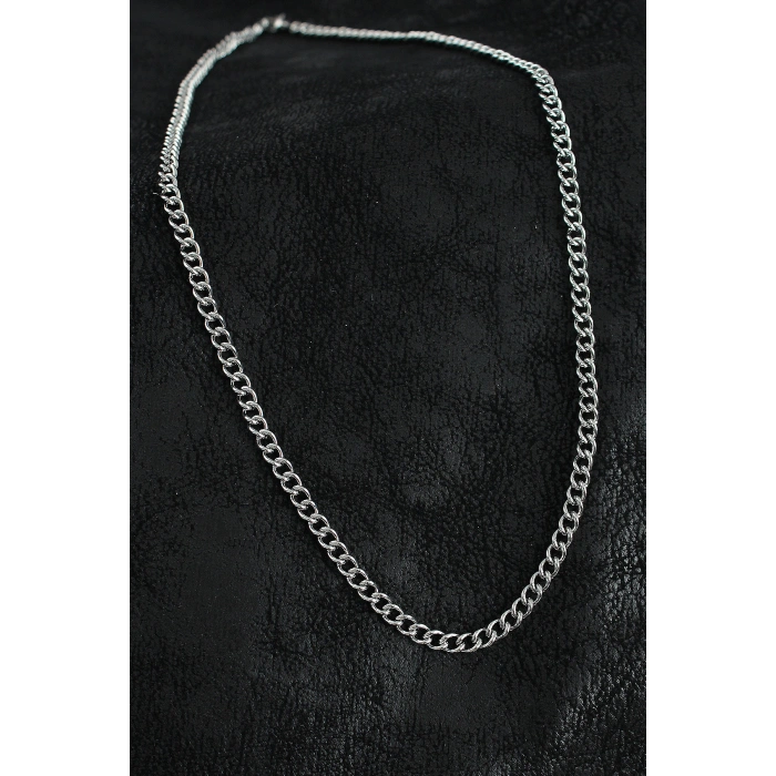 316L Çelik Klasik Oval Zincir Model Gümüş Renk Erkek Kolye