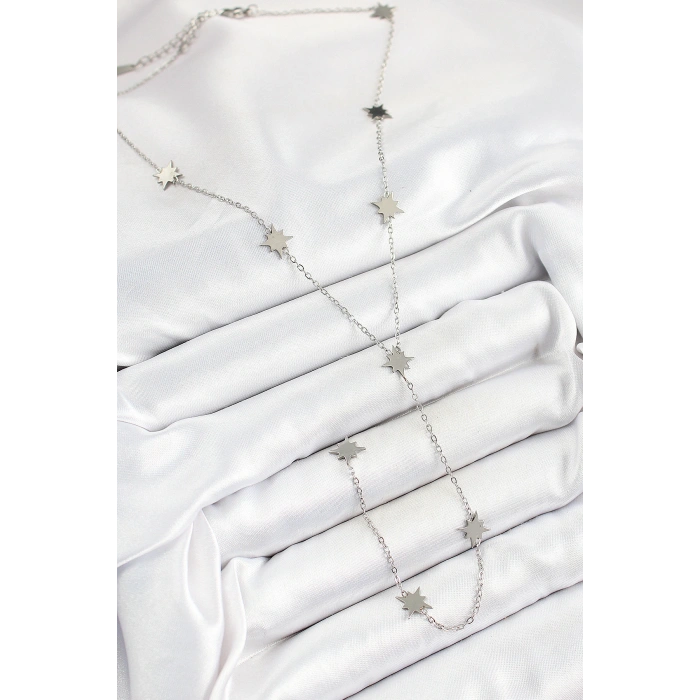 316L Çelik Kutup Yıldızı Figürlü Y Model Gümüş Renk Kadın Kolye