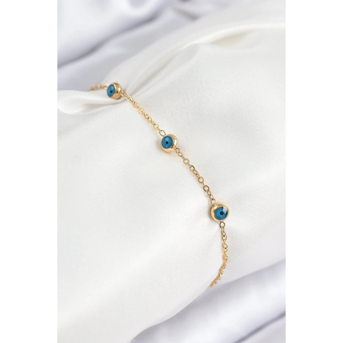 316L Çelik Nazar Boncuğu Model Gold Renk Kadın Bileklik