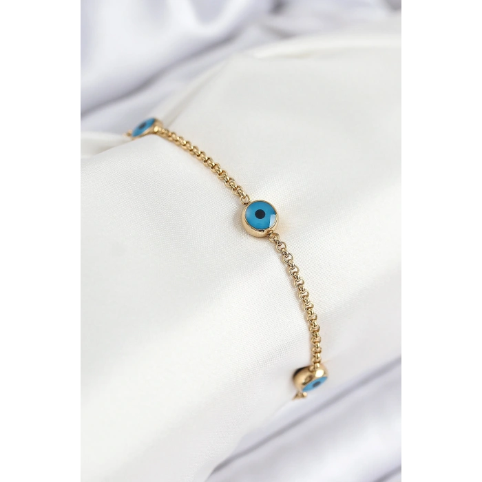 316L Çelik Nazar Boncuğu Model Gold Renk Kadın Bileklik