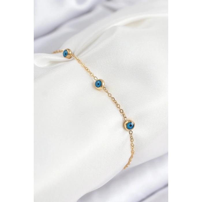 316L Çelik Nazar Boncuğu Model Gold Renk Kadın Bileklik