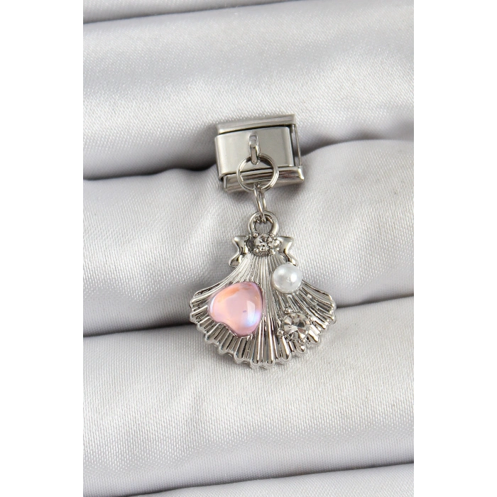 316L Çelik Sallantılı İnci Detaylı İstiridye Model Gümüş Renk Nomination Charm