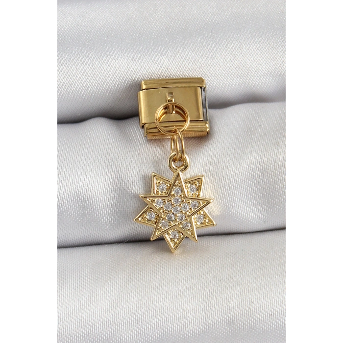 316L Çelik Sallantılı Zirkon Taşlı Yıldız Model Gold Renk Nomination Charm