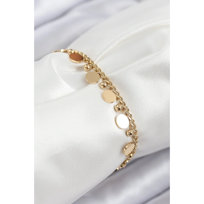 316L Çelik Sıralı Pul Model Gold Renk Kadın Bileklik