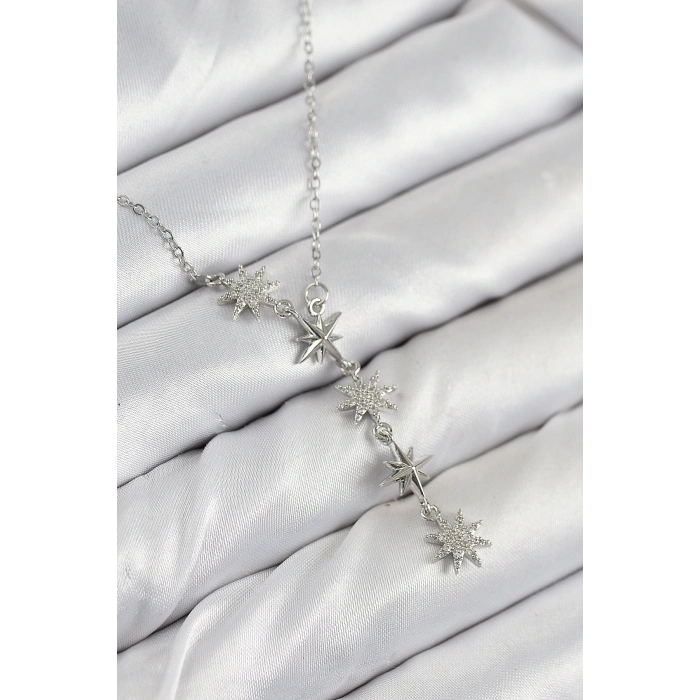 316L Çelik Yıldız Model Gümüş Renk Kadın Kolye