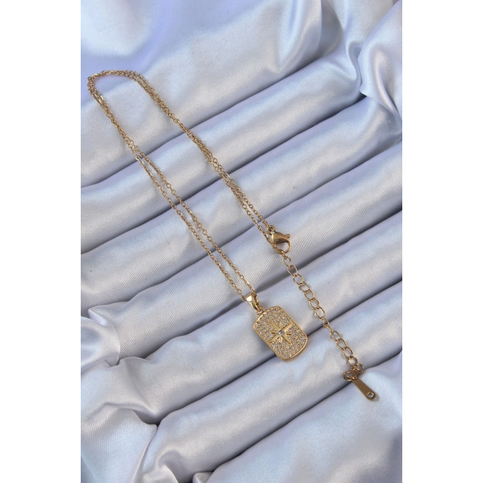 316L Çelik Zincir Altın Renk Zirkon Taşlı Kutup Yıldızlı Vintage Kolye