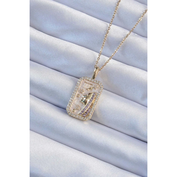 316L Çelik Zincir Altın Renk Zirkon Taşlı Yüz Figürlü Tarot Kolye