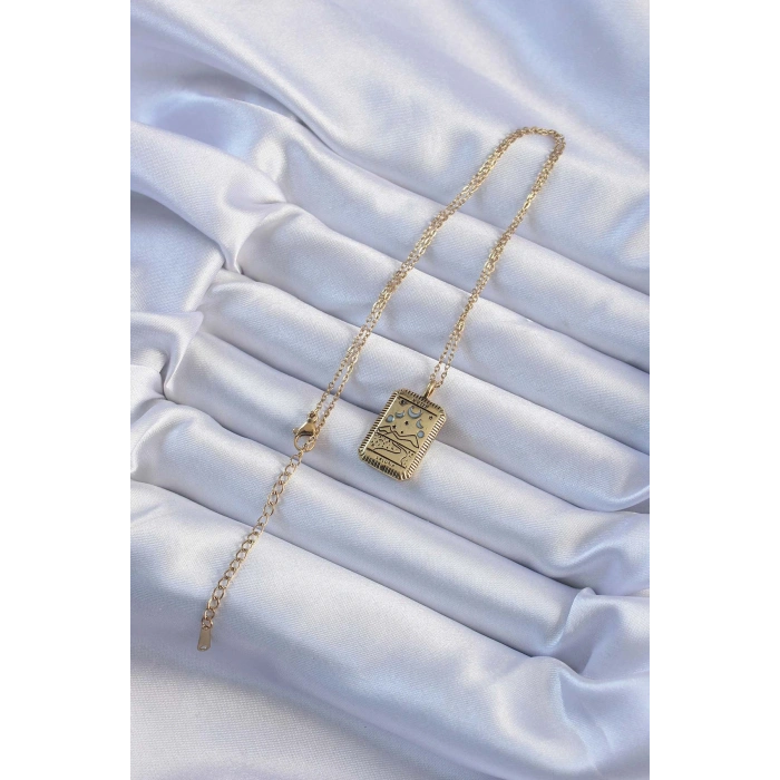 316L Çelik Zincir Eskitme Altın Renk Ay Figürlü Tarot Kolye