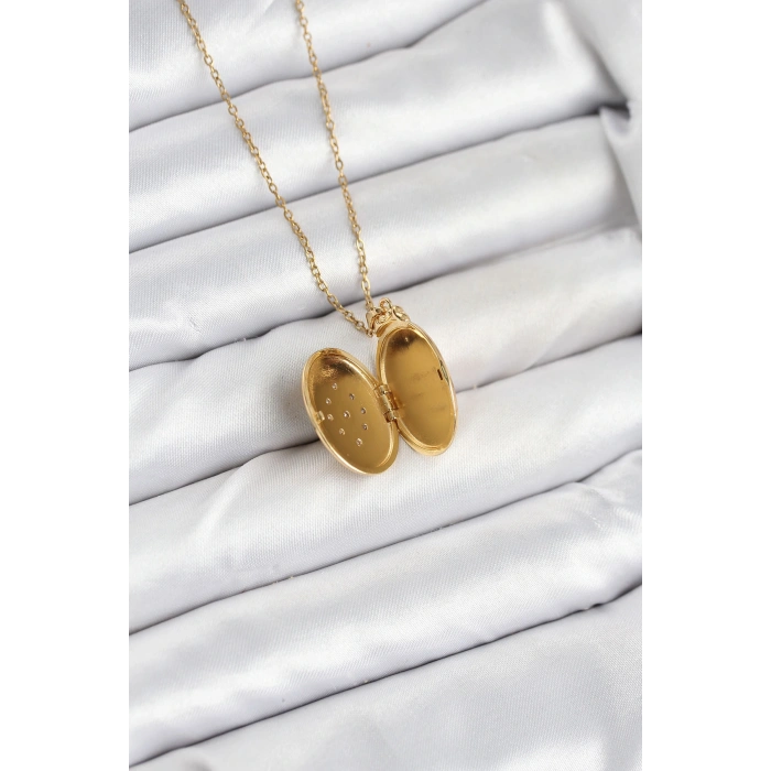 316L Çelik Zincir Gold Renk Kapaklı Açılabilir Model Kadın Kolye
