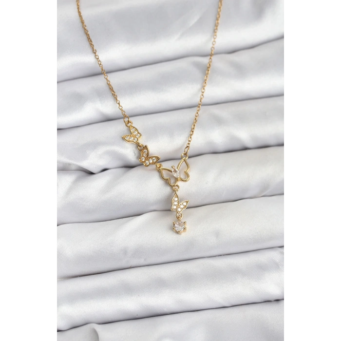 316L Çelik Zincir Gold Renk Kelebek Model Kadın Kolye