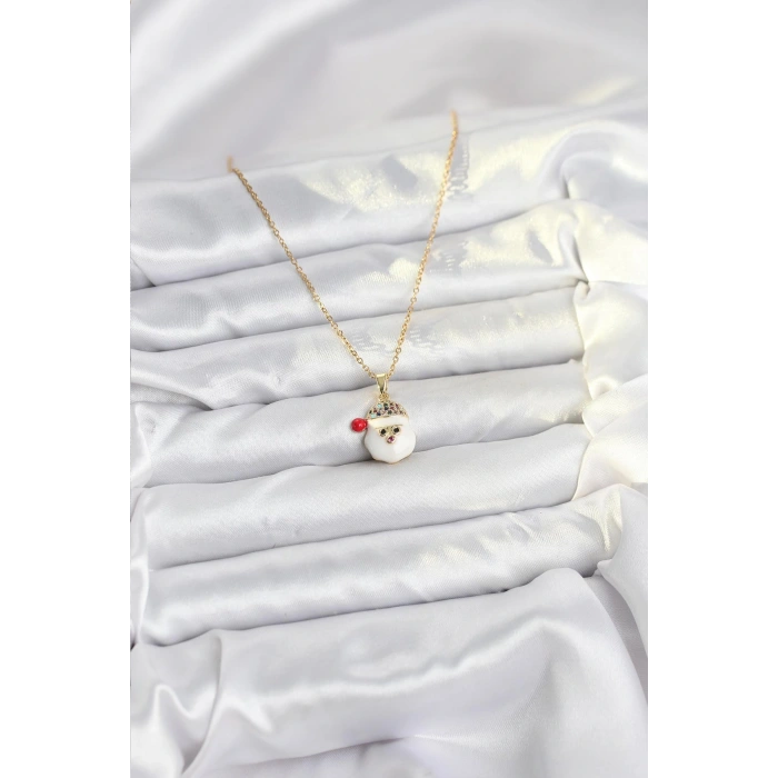 316L Çelik Zincir Gold Renk Şapkalı Kardan Adam Kafası Model Yılbaşı Temalı Kadın Kolye