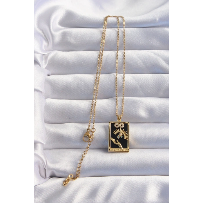 316L Çelik Zincir Gold Renk Sonsuzluk Detay Zirkon Taşlı Tarot Kolye