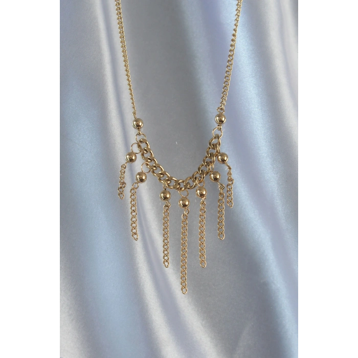 316L Çelik Zincir Gold Renk Topçuk Detay Sallantılı Zincir Kolye