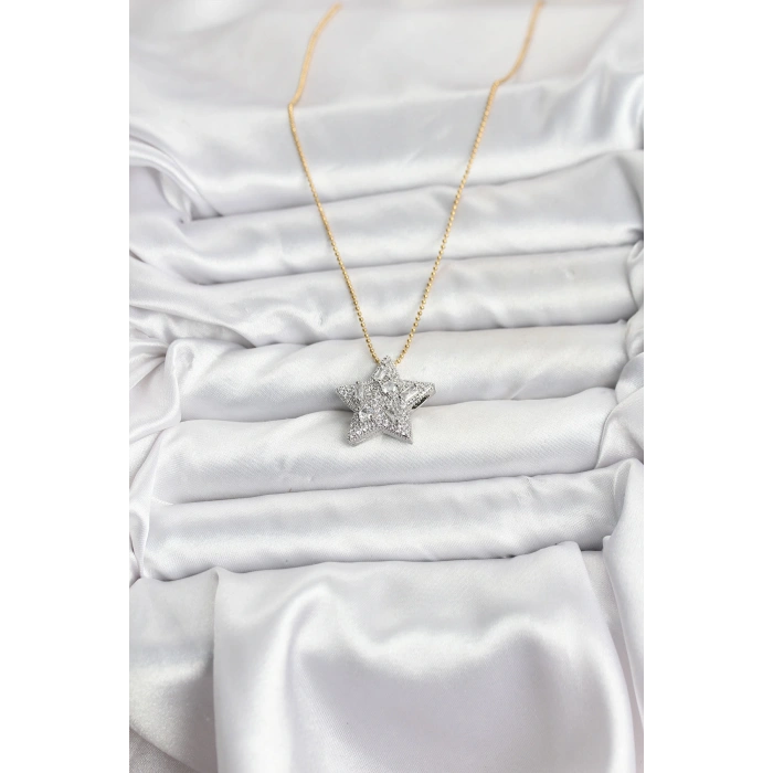 316L Çelik Zincir Gold Renk Zincirli Gümüş Yıldız Model Kadın Kolye