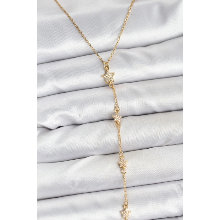 316L Çelik Zincir Gold Renkli Yıldız Model Kadın Y Kolye
