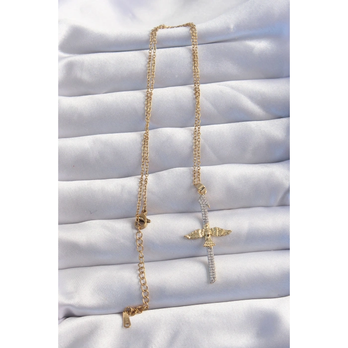 316L Çelik Zincir Gold Renkli Zirkon Taşlı Anka Kuşu Kolye