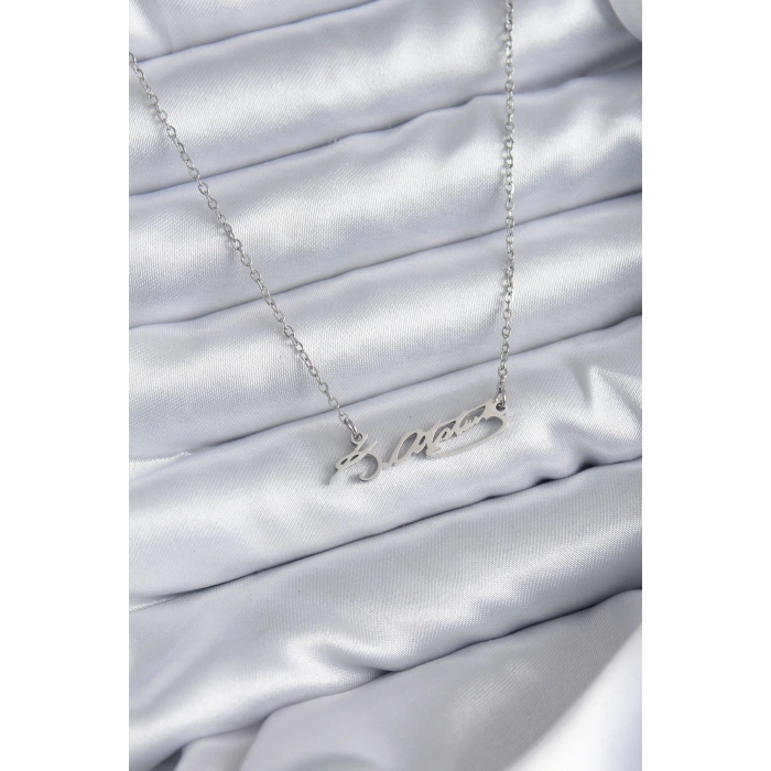 316L Çelik Zincir Gümüş Renk Atatürk İmza Figür Kadın Kolye