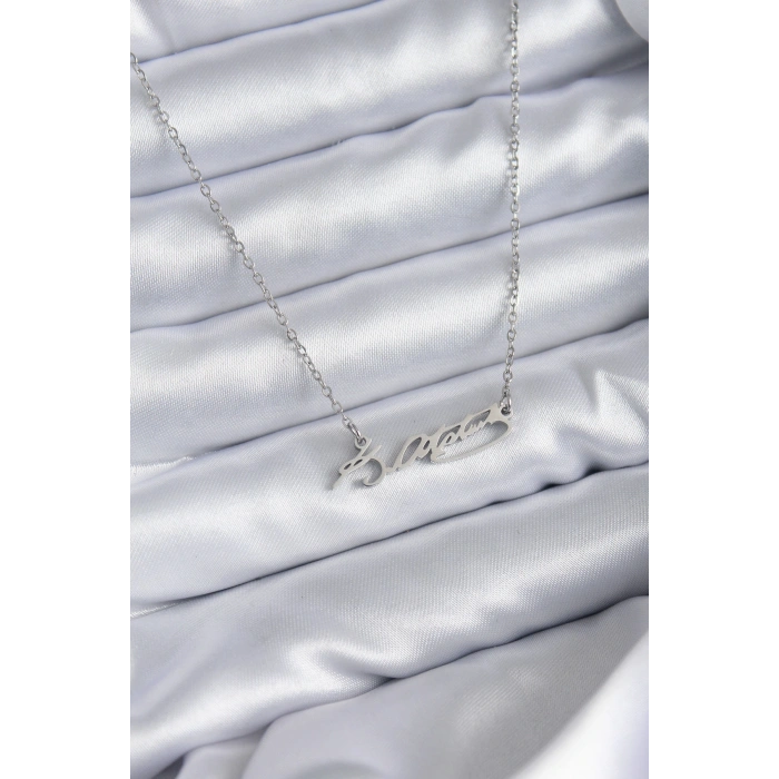 316L Çelik Zincir Gümüş Renk Atatürk İmza Figür Kadın Kolye