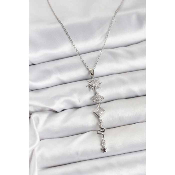 316L Çelik Zincir Gümüş Renk Güneş ve Enerji Model Kadın Y Kolye