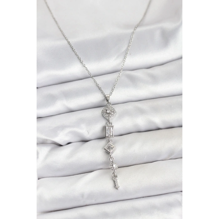 316L Çelik Zincir Gümüş Renk Kutup Yıldızı Enerji Model Kadın Y Kolye