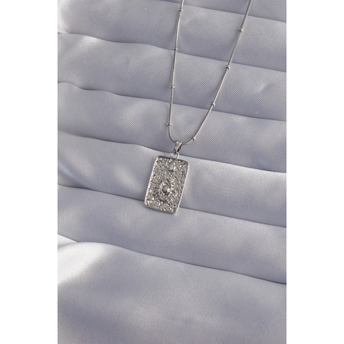 316L Çelik Zincir Gümüş Renk Lazer İşlemeli Göz Figür Tarot Kolye