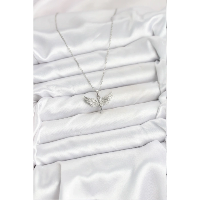 316L Çelik Zincir Gümüş Renk Melek Model Kadın Kolye