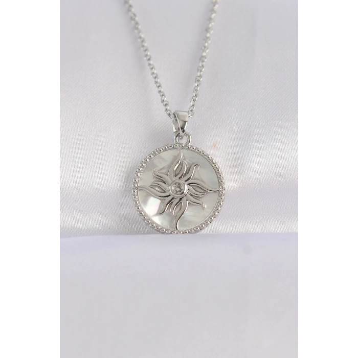 316L Çelik Zincir Gümüş Renk Oval Tasarımlı Güneş Kolye