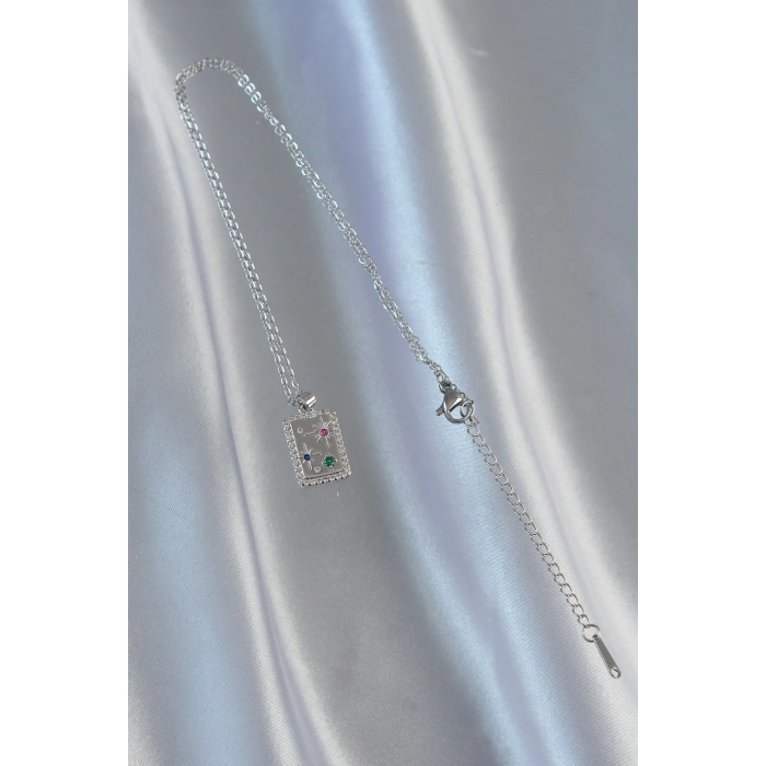 316L Çelik Zincir Gümüş Renk Renkli Zirkon Taşlı Vintage Kolye